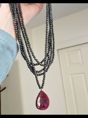 Ruby Pendant On 5 Strings Of Hematite